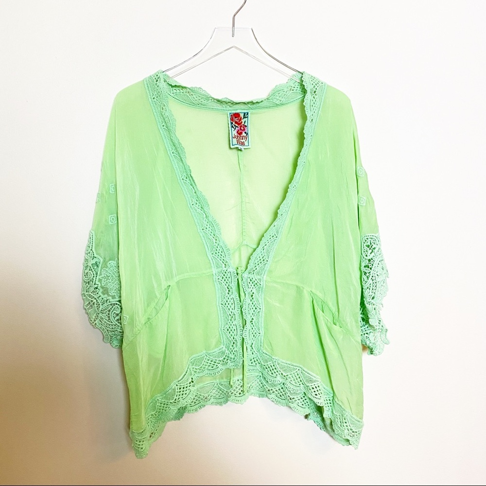 JOHNNY WAS | Lime Green Embroidered Cardigan